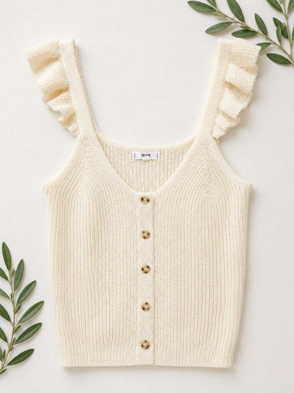 Ribbed Knit Tank Top Ruffle Strap Button Front Coquette Sweater Tank Small